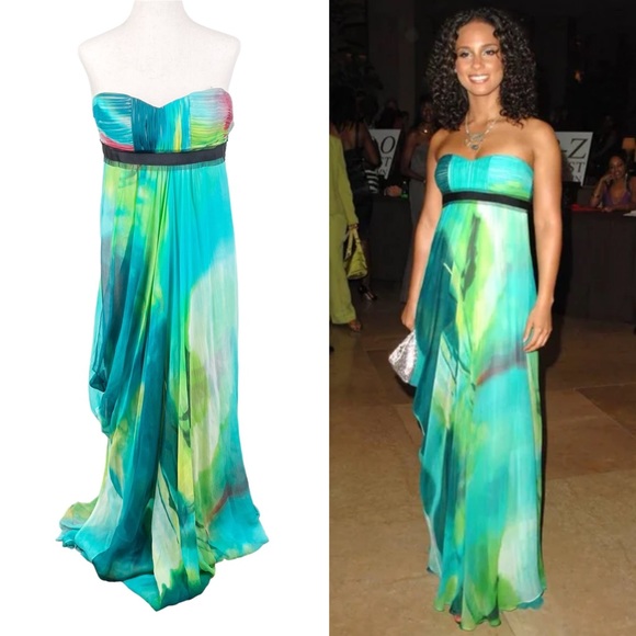 NEW BCBGMaxAzria Silk Chiffon Waterfall Strapless Maxi Dress Gown Womens Size 2 - Picture 1 of 14